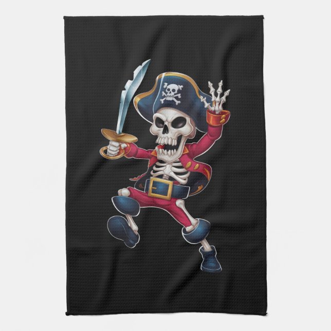 Dabbing Skeleton Pirate Halloween Kids Jolly Roger Kitchen Towel (Vertical)
