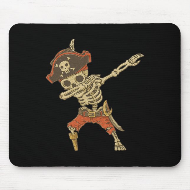 Dabbing Skeleton Pirate Halloween Kids Jolly Roger Mouse Pad (Front)