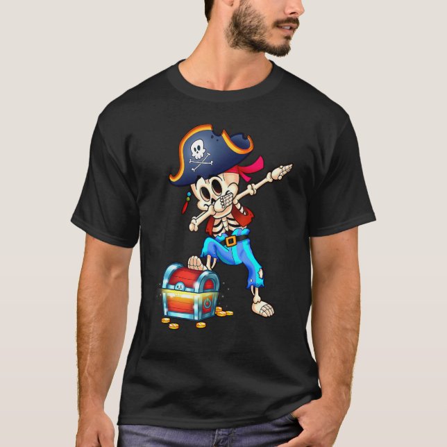 Dabbing Skeleton Pirate  Halloween T-Shirt (Front)