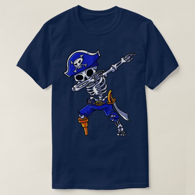 Dabbing Skeleton Pirate Kids Design Halloween Joll T-Shirt (Design Front)