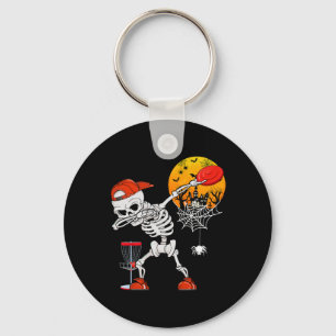 Dabbing Skeleton Playing Disc Golf Halloween Playe Keychain