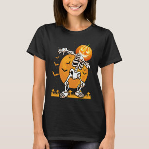 Dabbing Skeleton Pumpkin Halloween Costume Men Wom T-Shirt