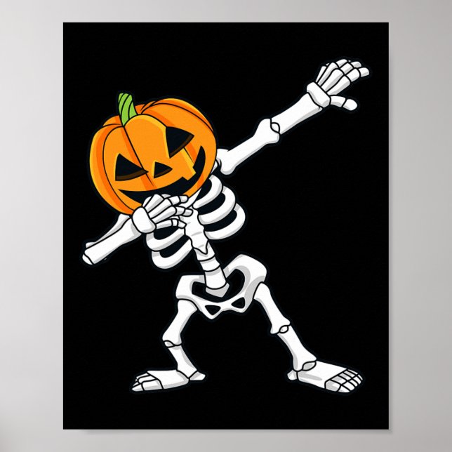 Dabbing Skeleton Pumpkin Head Fun Halloween Dab  Poster (Front)