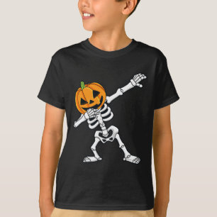 Dabbing Skeleton Pumpkin Head Fun Halloween Dab  T-Shirt
