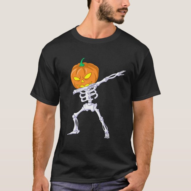Dabbing Skeleton Pumpkin T-Shirt (Front)