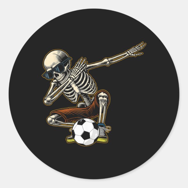 Dabbing Skeleton Soccer Player Cool Halloween Classic Round Sticker (Front)