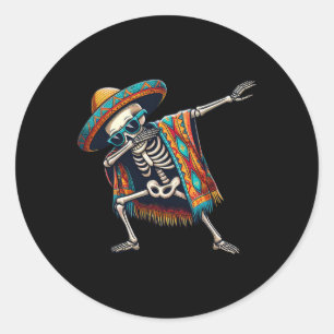 Dabbing Skeleton Sombrero Poncho Cinco De Mayo Mex Classic Round Sticker