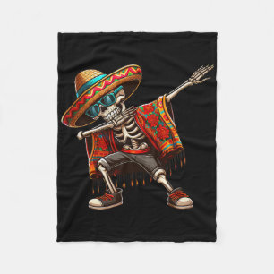 Dabbing Skeleton Sombrero Poncho Cinco De Mayo Mex Fleece Blanket