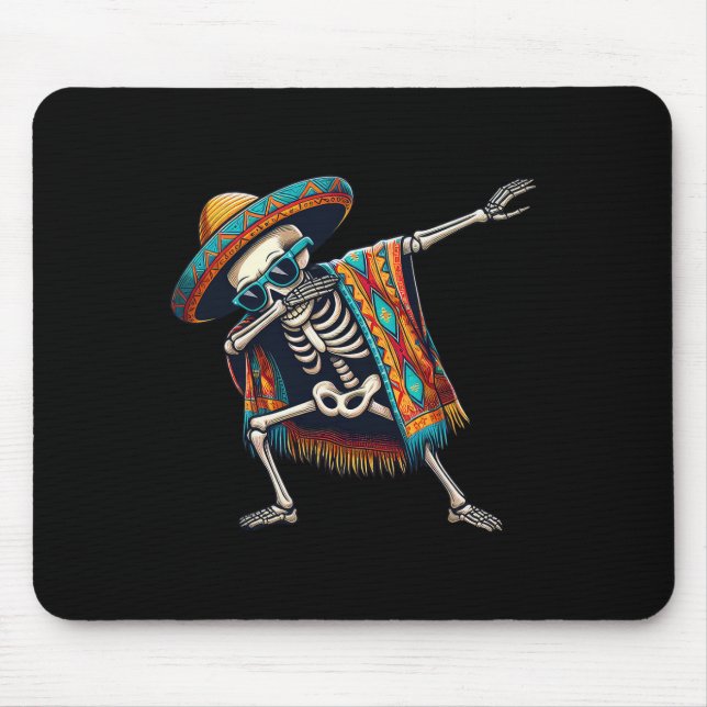 Dabbing Skeleton Sombrero Poncho Cinco De Mayo Mex Mouse Pad (Front)