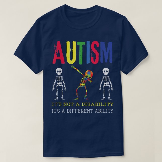 Dabbing Skeleton Special Puzzle April Blue Autism  T-Shirt (Design Front)