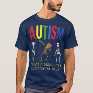 Dabbing Skeleton Special Puzzle April Blue Autism  T-Shirt