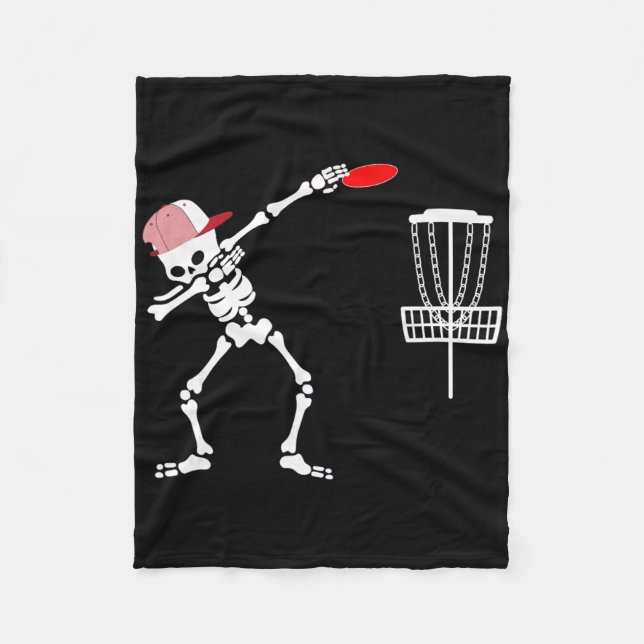 Dabbing Skeleton Wear Hat Disc Golf Player Hallowe Fleece Blanket (Front)