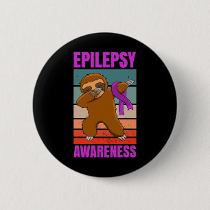 Dabbing Sloth Epilepsy Seizures Awareness Ribbon 2 Inch Round Button