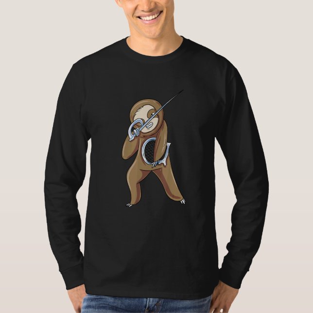 Dabbing Sloth Fencing Dab Dance Fencer T-Shirt (Front)