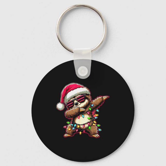 Dabbing Sloth Xmas For Kids Boys Girl Sloth Lover  Keychain (Front)