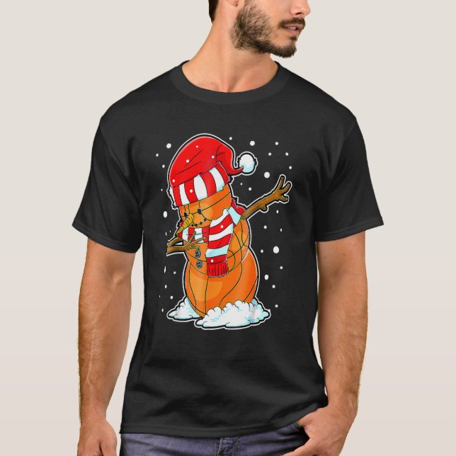Dabbing Snowman Basketball Ball Christmas Santa Bo T-Shirt (Front)