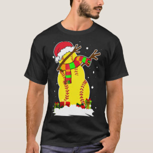 Dabbing Snowman Softball Ball Santa Christmas Paja T-Shirt