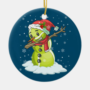 Dabbing Snowman Tennis Ball Tee Christmas Xmas Ceramic Ornament