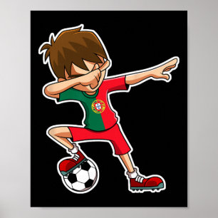 Dabbing Soccer Boy Portugal Jersey Portuguese Kids Poster