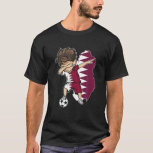 Dabbing Soccer Boy Qatar Jersey - Qatar Map Flag T-Shirt
