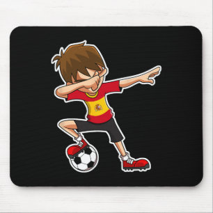 Dabbing Soccer Boy Spain Jersey, Spanish Kids Dab Mouse Pad