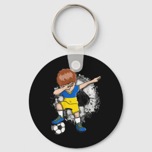Dabbing Soccer Boy - Ukraine Jersey Ukrainian Foot Keychain