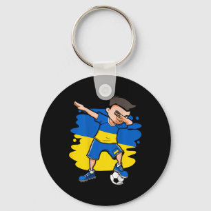 Dabbing Soccer Boy Ukraine Jersey Ukrainian Footll Keychain