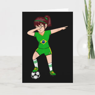 Dabbing Soccer Girl Brazil Jersey Brazilian Footll Card