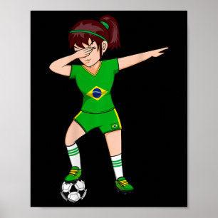 Dabbing Soccer Girl Brazil Jersey Brazilian Footll Poster