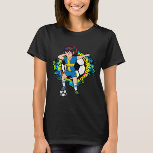Dabbing Soccer Girl Sweden Fan Jersey Floral Footb T-Shirt
