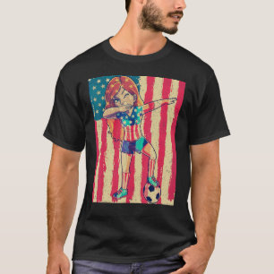 Dabbing Soccer Women Girl USA 4th of July American T-Shirt
