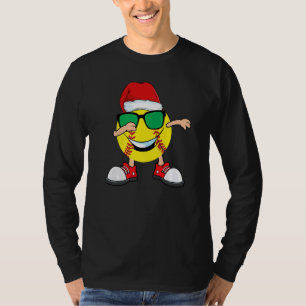 Dabbing Softball Ball Santa Hat Sunglasses Christ T-Shirt