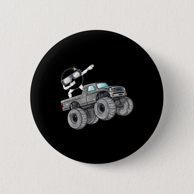 Dabbing Solar Eclipse Monster Truck Fun Boys Kids  2 Inch Round Button (Front)