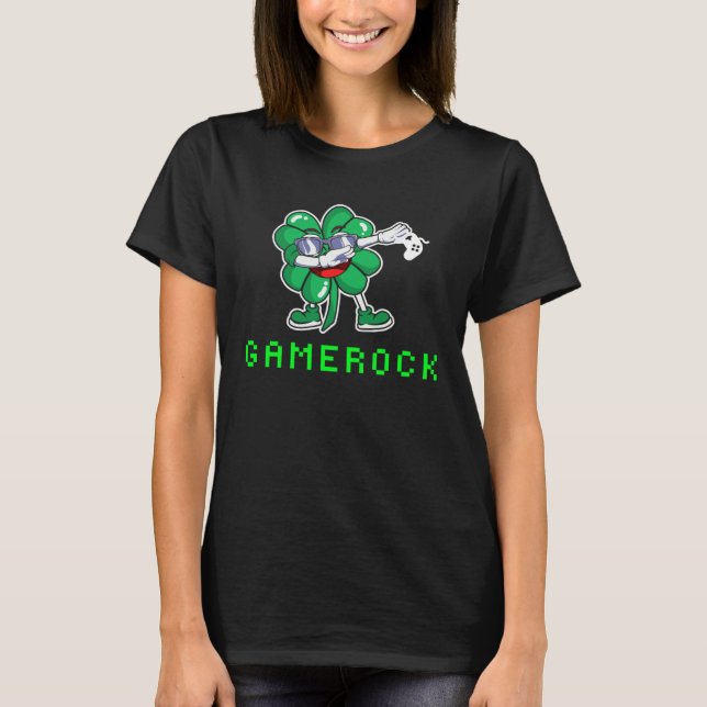 Dabbing St Paddy's Day Video Gaming Leprechaun Gre T-Shirt (Front)