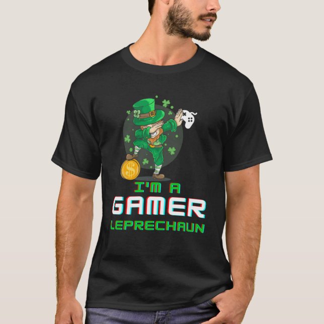 Dabbing St Paddy's Day Video Gaming Leprechaun Gre T-Shirt (Front)