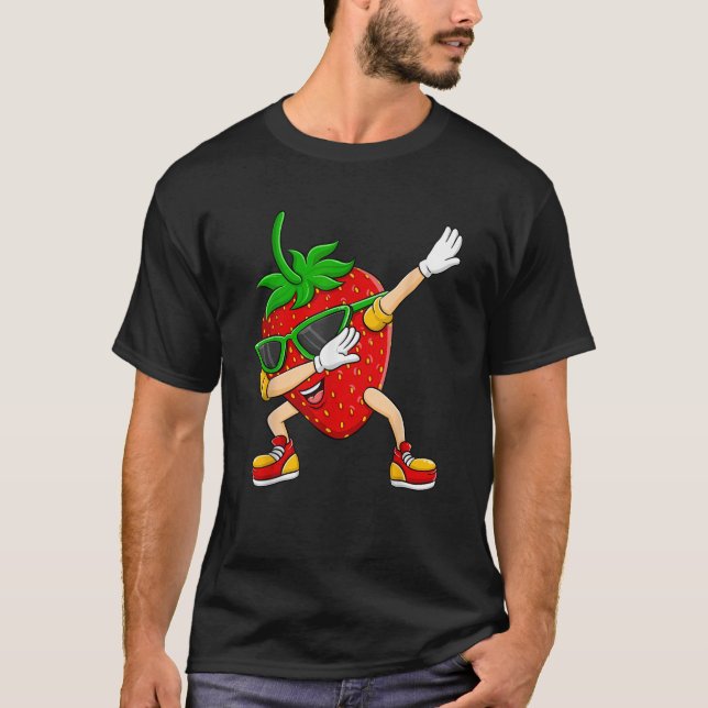Dabbing Strawberry Wearing Glasses Summer Berry Fr T-Shirt (Front)