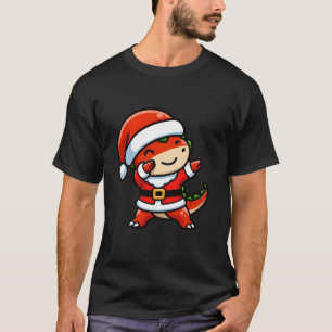 Dabbing T Rex Dinosaur Santa Claus Hat Kids Christ T-Shirt