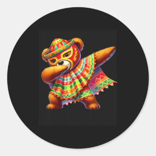 Dabbing Teddy Bear Lucha Libre Cinco De Mayo Mexic Classic Round Sticker