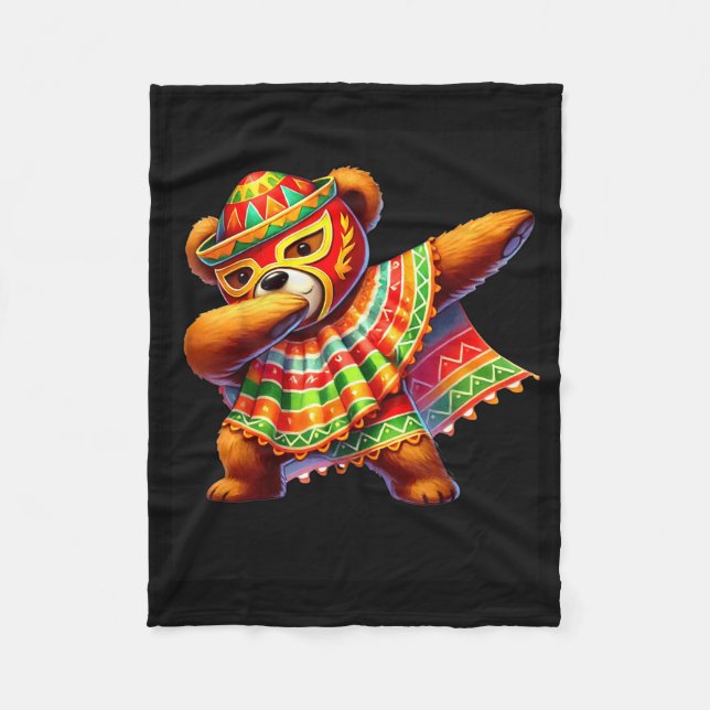 Dabbing Teddy Bear Lucha Libre Cinco De Mayo Mexic Fleece Blanket (Front)