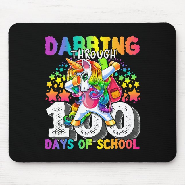 Dabbing Through 100 Days Of School Dabbing Unicorn Mouse Pad (Front)