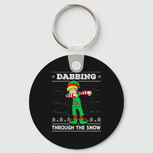 Dabbing Through The Snow Elf Dab Ugly Christmas Sw Keychain