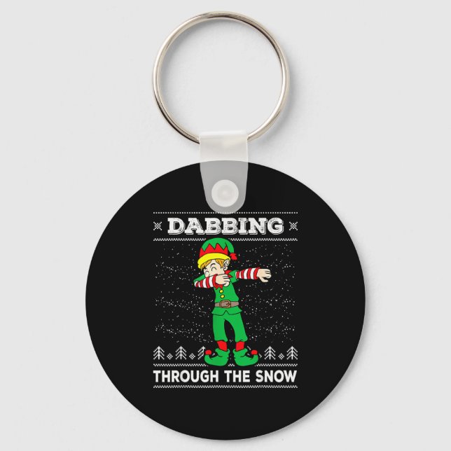 Dabbing Through The Snow Elf Dab Ugly Christmas Sw Keychain (Front)