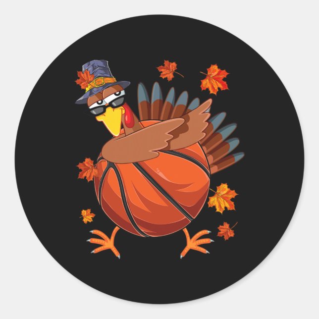 Dabbing Turkey And Sketll Ll Fall Vibes Thanksgivi Classic Round Sticker (Front)