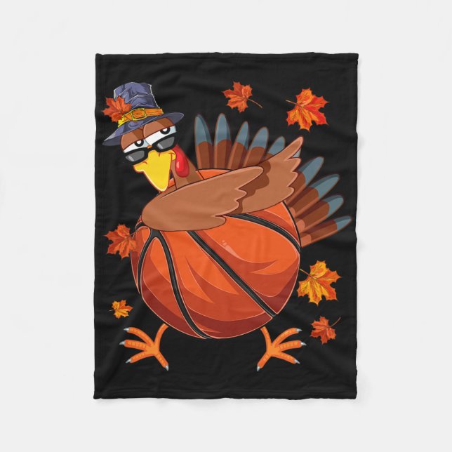 Dabbing Turkey And Sketll Ll Fall Vibes Thanksgivi Fleece Blanket (Front)