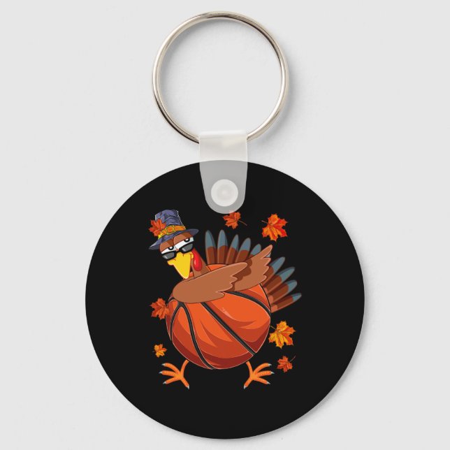 Dabbing Turkey And Sketll Ll Fall Vibes Thanksgivi Keychain (Front)