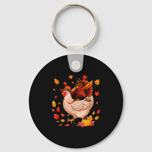 Dabbing Turkey On Chicken Thanksgiving Autumn Lgri Keychain (Front)