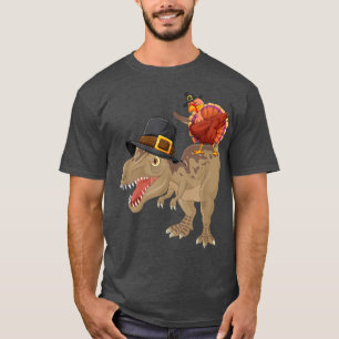 Dabbing Turkey Riding T Rex Saurus Dinosaur Thanks T-Shirt