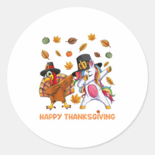 dabbing Turkey Unicorn Thanksgiving For Girls Pilg Classic Round Sticker