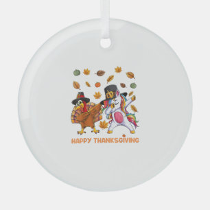 dabbing Turkey Unicorn Thanksgiving For Girls Pilg Glass Ornament