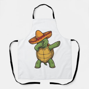 Dabbing Turtle Sombrero Vintage Vector Design_1 Apron